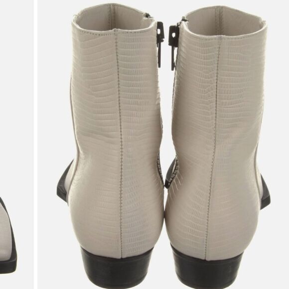 New FRAME LeMaddox Lizard Bootie white leatherb ankle boots size 38 USA 10 - Picture 6 of 7